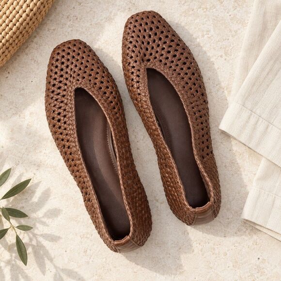 J. Crew Shoes - Madewell Ballet Flats Women 9 Brown Leather Mylie Woven Square Toe NU884